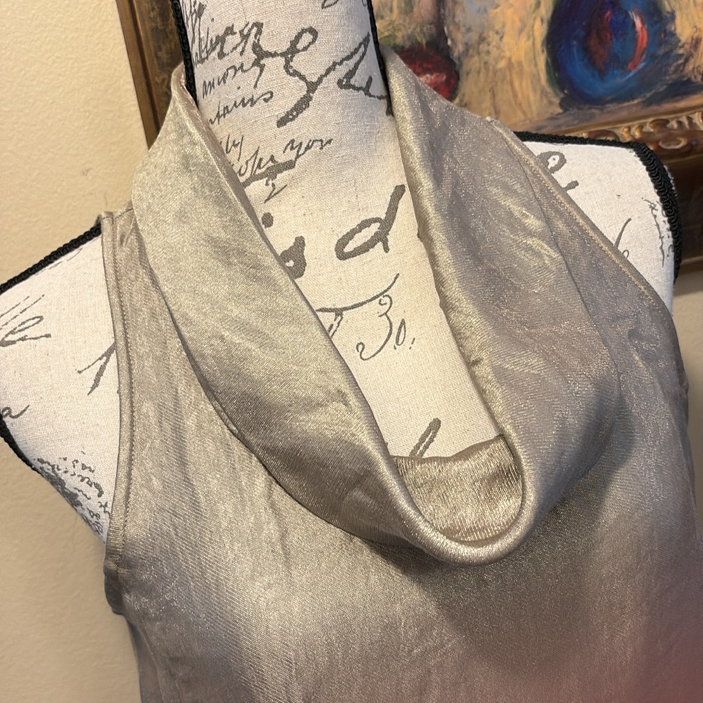 Ann Taylor Gold Shimmer Elegant Cowl Neck Sleeveless Zipper back Top - Picture 3 of 10